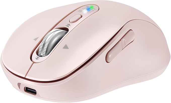 Wireless Bluetooth Mouse, Multi-Device,Portable Rechargeable, 4-Way Scroll,4 Level DPI,2.4G USB-A Receiver and Two Bluetooth, Silent Click for MacBook Air/Pro, iPad, Laptop, Computer, PC(Pink)