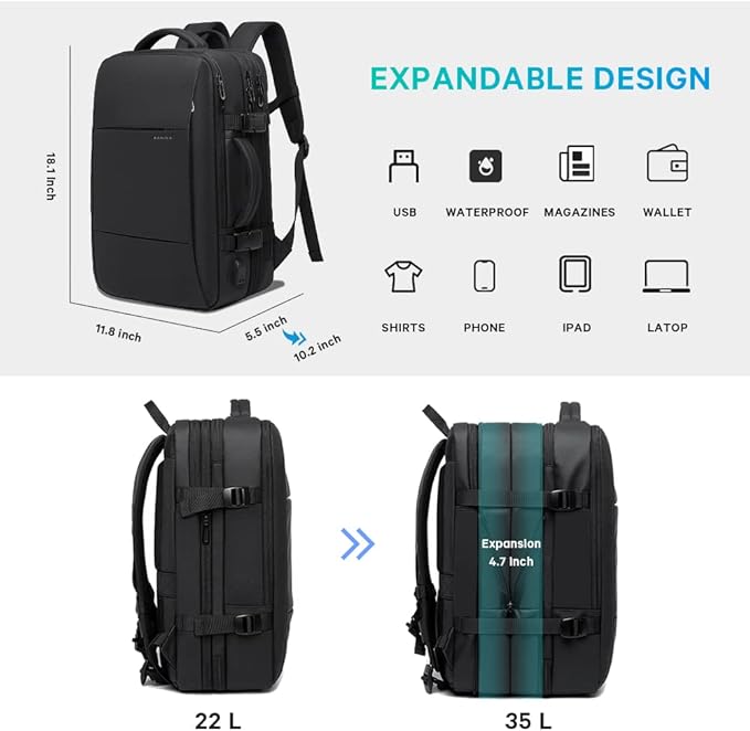 BANGE 35L Lightweight Backpack, 17.3 inch Travel Laptop Backpacks, Unisex Multifunctional Storage Pockets Business Commuter Rucksack, Waterproof and Wear-resistant Outdoor Sports Leisure daypack