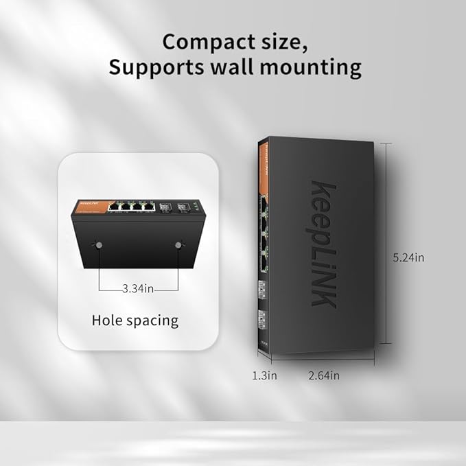 6-Port 2.5G Switch Unmanaged, 4 x 2.5GBASE-T Ports & 2 x 10GBASE-T SFP Slots, 60Gbps Switching Capacity, Plug & Play/Wall Mountable/Fanless Metal, Compatible with 1000Mbps Devices