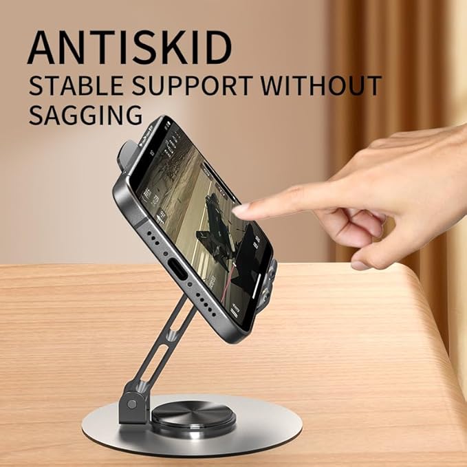 Universal Metal Cell Phone Stand, Multi-Angel Adjustable 360° Rotation Non-Slip Metal Phone Stand Compatible with iPhone 16/15/14/13/12 Pro Max and All Smartphones