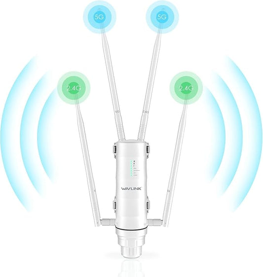 WAVLINK 2025 AC1200 Outdoor Long Range Weatherproof Dual Band WiFi Extender/Wireless Access Point with Outside PoE Powered,Gigabit Port,Supports Router/AP/Repeater Modes for Courtyard,RV,Campsite