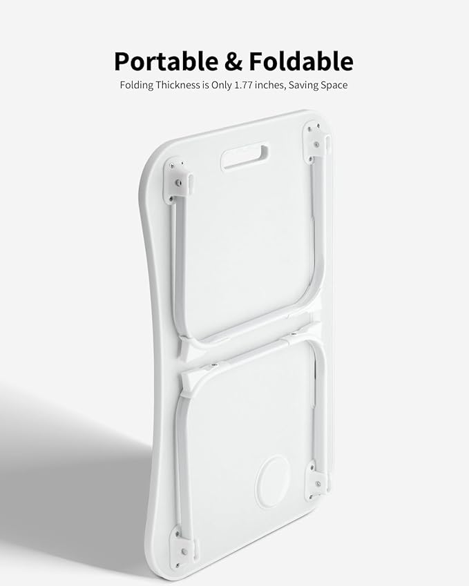 Foldable Lap Desk, Laptop Bed Desk, Portable Lap Table, Laptop Bed Table with Cup Holder & Tablet Slot & Lifting Handle for Working Writing Drawing & Eating - White