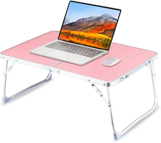 Foldable Laptop Desk, SUVANE Breakfast Serving Bed Tray, Portable Mini Picnic Table Storage Space Lap Desk Reading Holder(Pink)