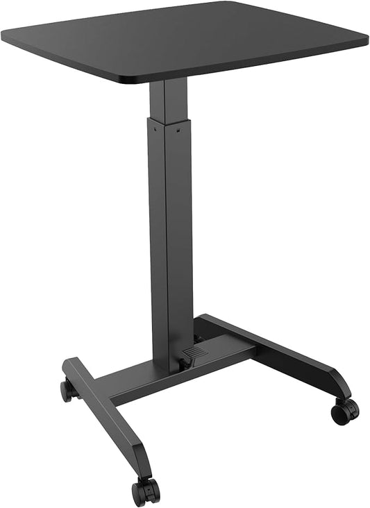 Mount-It! Rolling Laptop Desk Adjustable Height (29.6”-44.2”), Mobile Workstation Cart with 23.6” x 20.5” Desktop, Small Sit-Stand Desk for Home, Office, or Classroom in Black