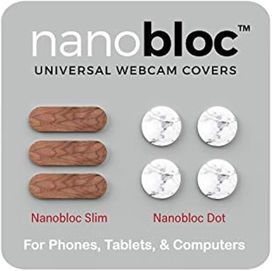 Nanobloc Universal Webcam Covers - Privacy Protection Accessory, No Residue Application - Dots and Bars, 7 Pieces - Wood Marble - Sustainable Laptop Webcam Cover - Camera Privacy Stickers
