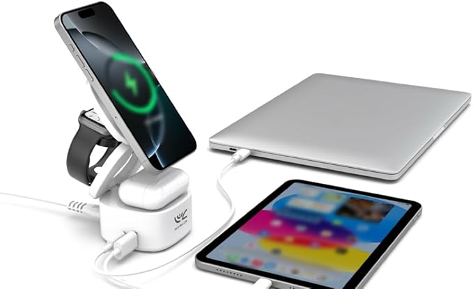 OneCharge Station, 5 in 1 Foldable Wireless Charging Station（PD Fast）,Travel Charger for iPhone Apple Watch AirPods Laptop