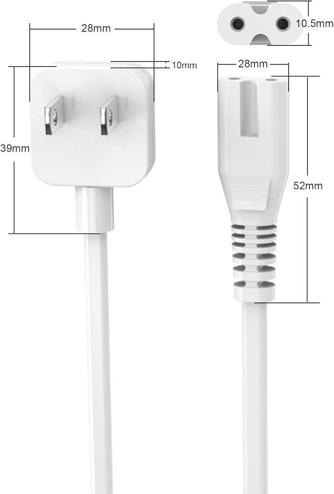 5ft Flat Extension Power Cord Replacement 10A, Figure 8 AC Cable Slim Plug 2 Prong for Anker, Ugreen, Baseus, Creative Design, MSTJRY, Upoy Charger, Power Supply for Xbox, TV, Low Profile