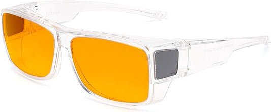 CAXMAN 99.9% Blue Light Glasses Sleep Glasses Orange Tinted Lens for Good Sleep Fit Over Glasses Fully Covered Your Eyes