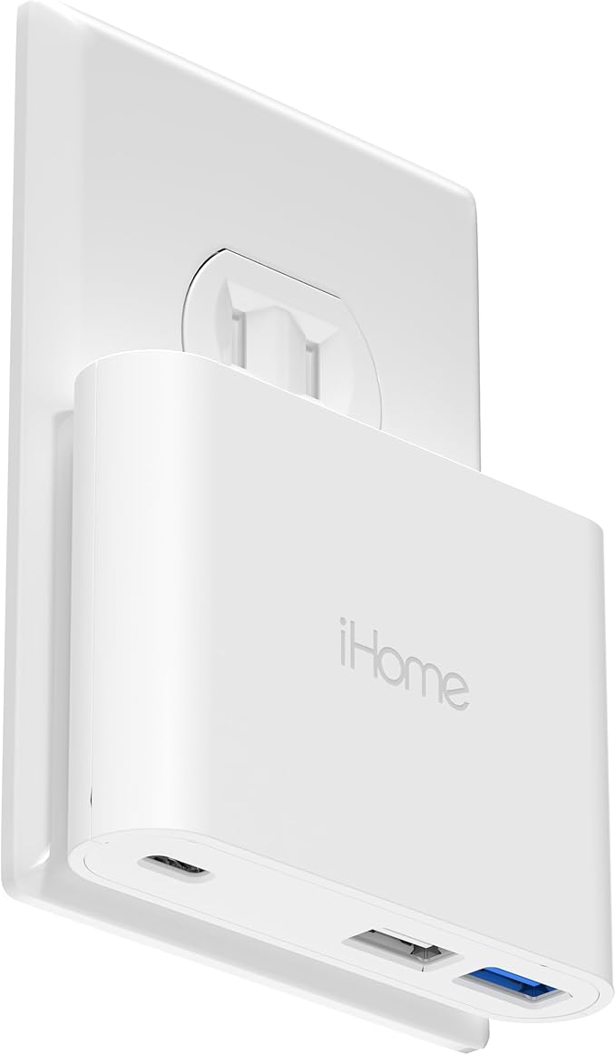 iHome 32W AC Pro Multi Port USB Wall Charger Block - Charging Station for Multiple Devices with 3 Ports (1 USB-C, 2 USB-A) - Fast Charging, Universal Compatibility