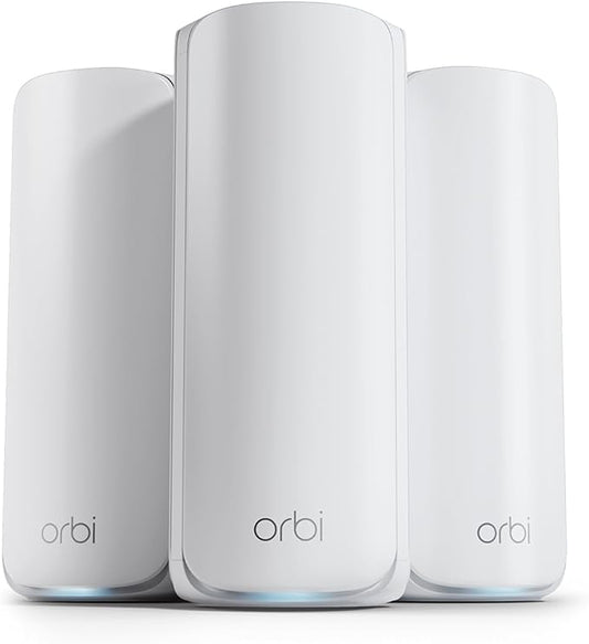 NETGEAR Orbi 870 Series Tri-Band WiFi 7 Mesh System (RBE873) - Router + 2 Satellite Extenders, Security Features, Up to 21 Gbps, Covers Up to 9,000 Sq. Ft., 150 Devices, 10 Gig Internet Port, BE21000