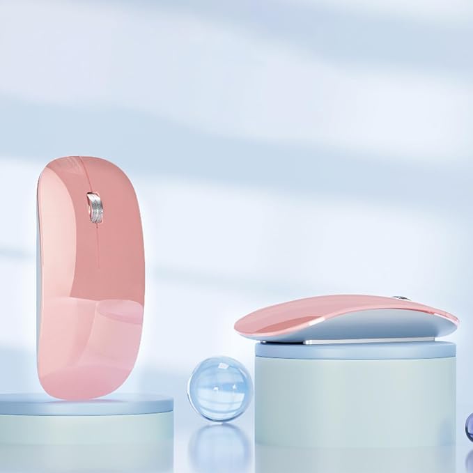 TENMOS M18 Bluetooth Mouse, USB C Rechargeable Wireless Mouse, Triple Mode (Dual Bluetooth+USB) Computer Silent Mice Portable with USB Receiver Type C Adapter for Laptop/MacBook/iPad/PC- Rose Gold