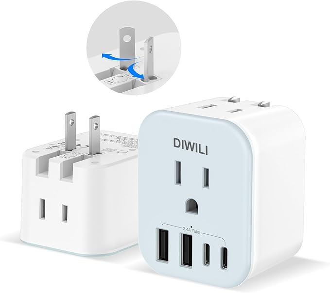 Australia Travel Plug Adapter, Foldable Power Adapter with 4 USB(2 USB C Port) and 2 Outlets Charger, 2 in 1 Type A/I Travel Adapter for US to Japan Canada Mexico AU Argentina Fiji(1 Pack)