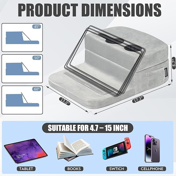 Couch Cup Holder Tray Pillow - Bed, Couch Caddy, Sofa, RV & Car - Holds Drinks, Snacks, Remotes, Phones, Kindle, Tablet | Bed Cup Holder (Grey)