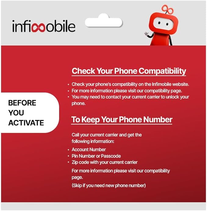 $12.6/Month | Infimobile Prepaid Unlimited Plan: 6 Months | 10GB High-Speed Data Per Month | Unlimited Data Talk & Text | Prepaid Plan Service SIM Card | Nationwide Coverage | 4G, 5G Network