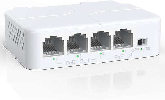 YuanLey 4 Port PoE Extender with 3 PoE Out, IEEE 802.3af/at Mini 4 Channel Repeater 100Mbps, Wall and Din Rail Mount Passthrough Switch/Booster, Plug and Play