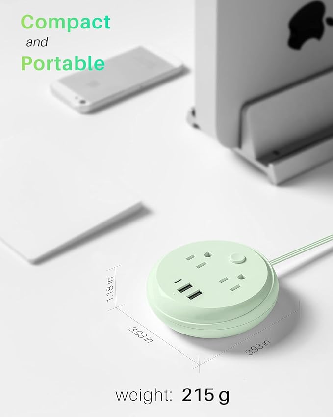 Flat Plug Power Strip with USB C Ports, KOOSLA Travel Extension Cord No Surge Protection - 2 Outlets 3 USB Ports(1250W) - Cruise Essentials for Cruise Ship, Home, Office, Dorm Room, 5ft