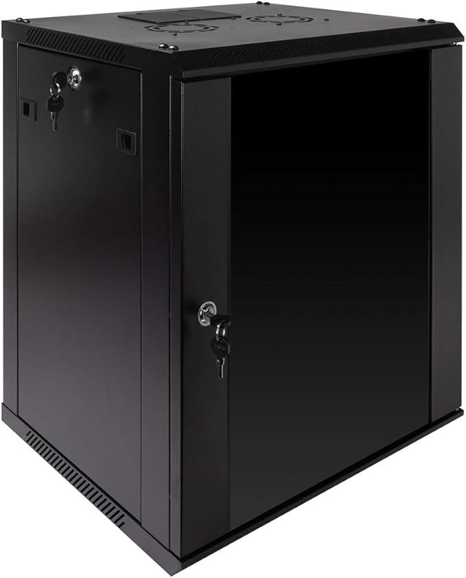 NavePoint 12U Server Rack Enclosure with Glass Door, Cooling Fan, Locks, & Removable Side Panels - 12U Wall Mount Network Cabinet 19 Inch Rack 17.7" Deep (450mm)