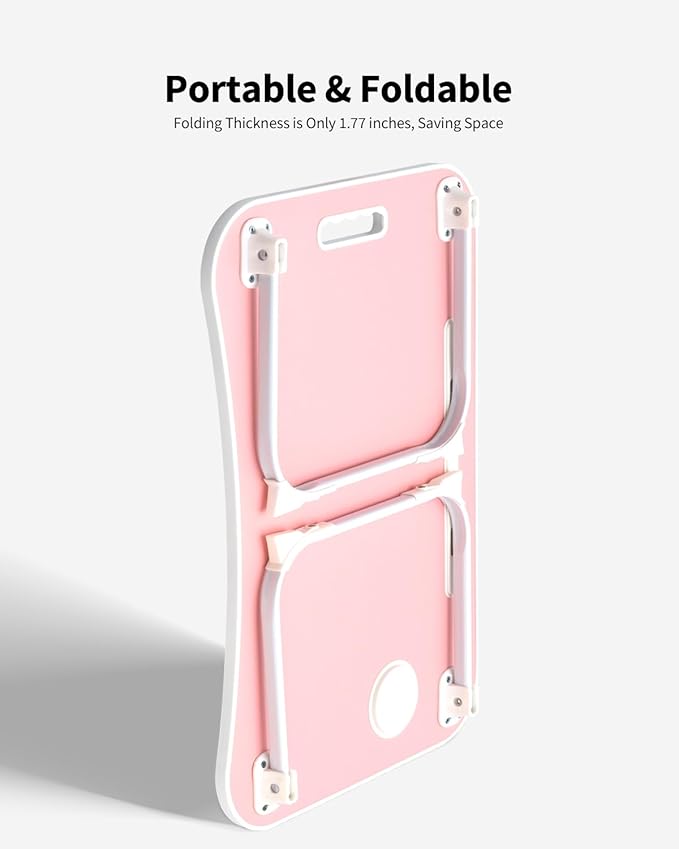 Foldable Lap Desk, Laptop Bed Desk, Portable Lap Table, Laptop Bed Table with Cup Holder & Tablet Slot & Lifting Handle for Working Writing Drawing & Eating - Pink