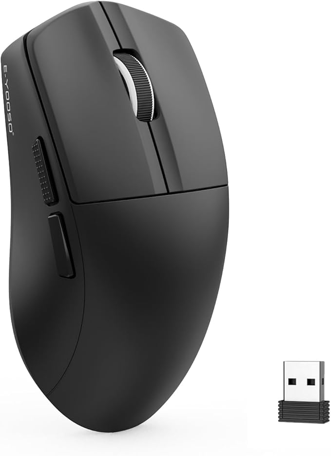 E-YOOSO Lightweight Wireless Gaming Mouse, Tri-Modes Wireless Esports Mouse with 5 Programmable Buttons, 4000 DPI, Long Battery Life, Ultra-Thin Ergonomic Design for PC & Mac Gamers (Black)