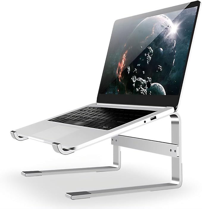 MMOBIEL Laptop Stand Tall - Riser 10 to 18 inches - Ventilated Holder Universal - Laptop Stand for Desk Compatible with MacBook, Notebook, ASUS and More - Incl. Tools - Aluminum