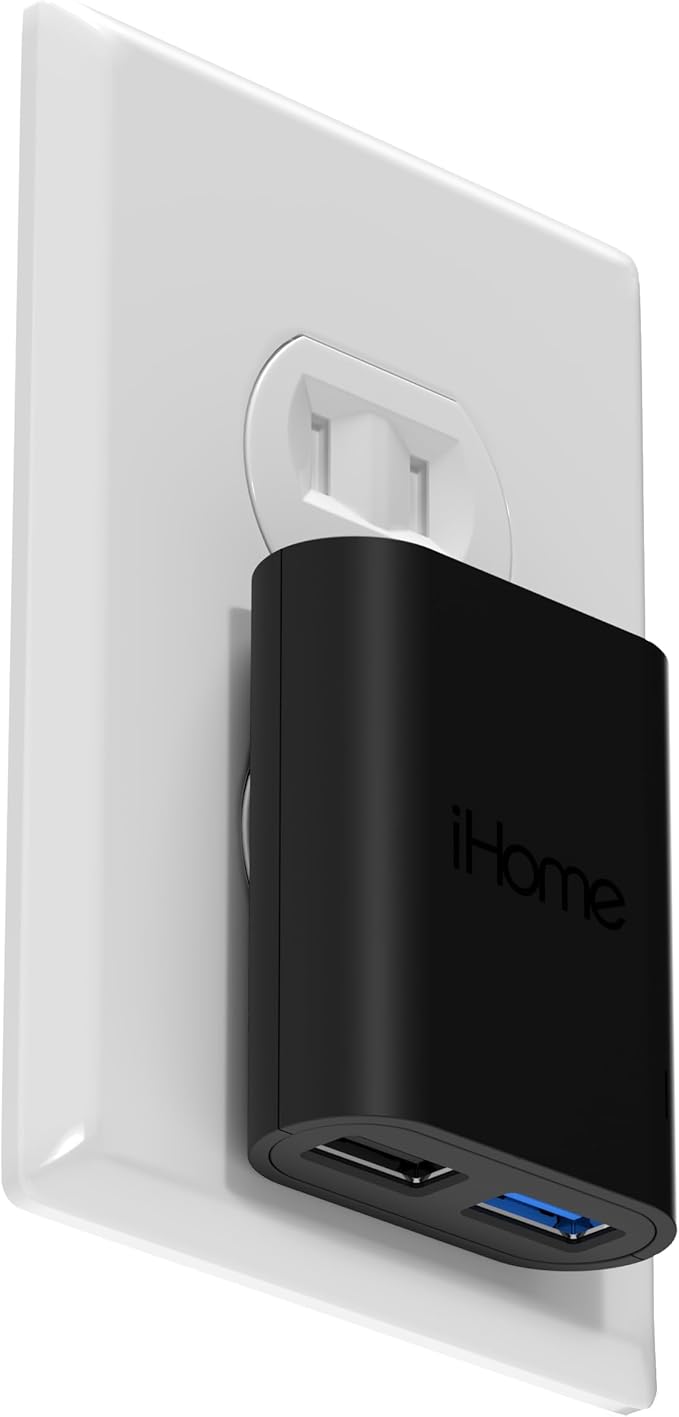 iHome 2-Port USB Wall Charger, AC Pro Multiport Plug Adapter, Phone Charging Block with Dual Ports, Flat Wall Adapter for Home & Travel