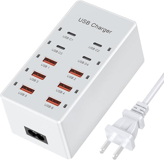 USB C Charging Station Cell Phone Wall Charger 10Ports USBC Fast Charging Power Hub Cube 4 USB C 6 USB A Charger Block Power Strip Dock Adapter for iPhone 15/14/13 iPad Android Smart Phones