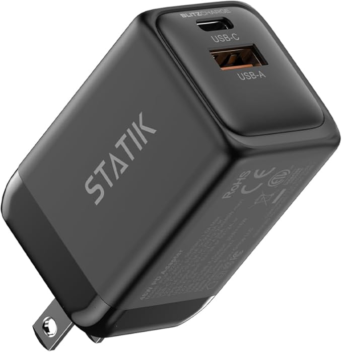 STATIK Fast-Charging GaN Power Adapter - 48W Dual USB C & USB - Foldable Compact Charger for iPhone, iPad, Samsung, Pixel - Smart Overheat Protection - Cable Not Included