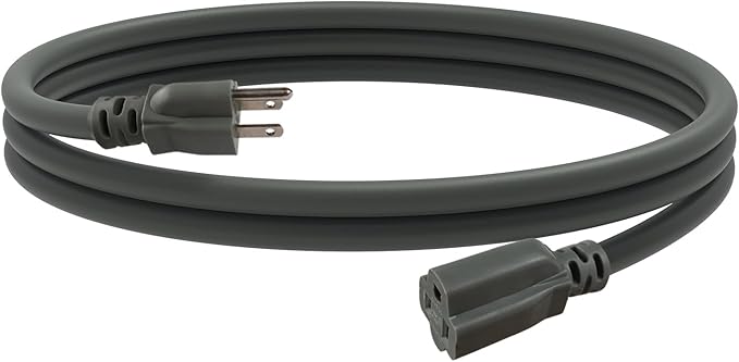 EP 6 Ft Outdoor Extension Cord, 12/3 SJTW Heavy Duty Extension Cable with 3 Prong Grounded Plug, 15 AMP Power Cord for Lawn, Garden, Appliances, Gray