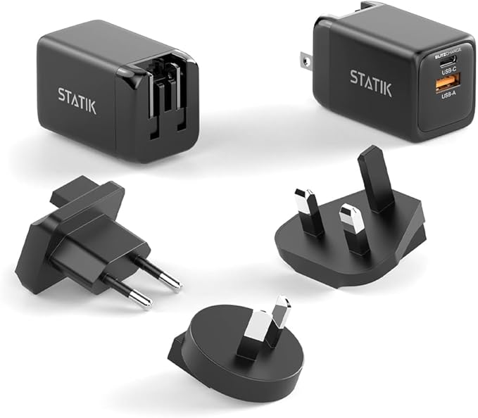 STATIK Fast-Charging GaN Power Adapter - 48W Dual USB C & USB - Foldable Compact Charger for iPhone, iPad, Samsung, Pixel - Smart Overheat Protection - Cable Not Included