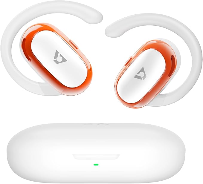 1Mii Open Ear Headphones, Wireless Sports Earbuds 60 Hours Long Playtime with Charging Case (White&Orange)