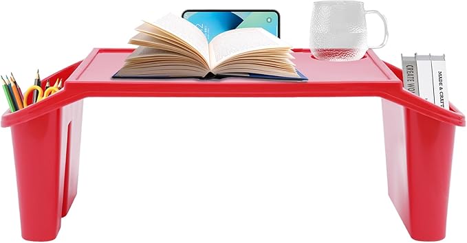 12PCS Kids Lap Desk Tray, Portable Plastic Activity Table, 19.69×9.84×7.1in Lap Bed Table with Storage Slots & Cup Holder, for Eating, Writing, Kids (Red)