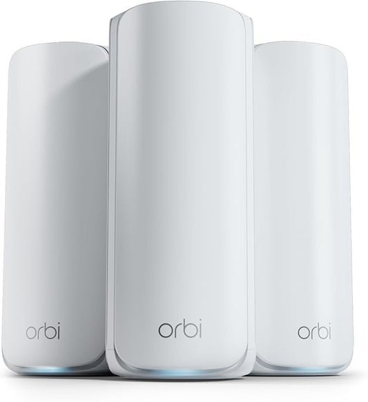 NETGEAR Orbi 770 Series Tri-Band WiFi 7 Mesh Network System (RBE773) - Router + 2 Satellite Extenders, Security Features, Up to 11Gbps, Covers up to 8,000 sq. ft., 100 Devices, 2.5 Gig Internet Port