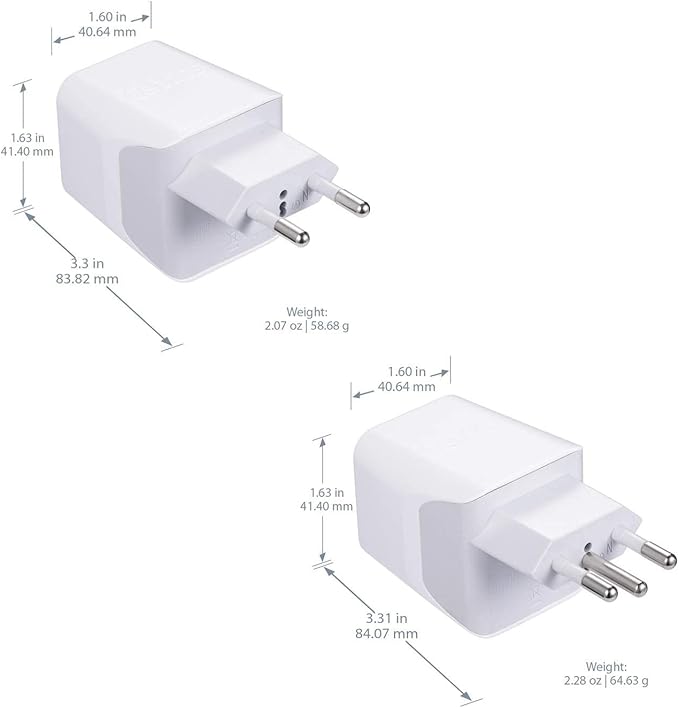 Ceptics Brazil Travel Plug Set - with 2 USB + USA Socket Input - Type C and Type N- Ultra Compact - Safe Grounded Perfect for Cell Phones, Laptops, Camera Chargers