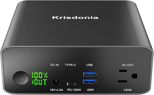 Krisdonia 130W Portable Power Bank, 148WH/40000mAh Portable Laptop Charger Battery Backup with 110V AC Socket/ 100W Type-C Port/2 USB QC3.0 for CPAP Outdoor Camping Trip Hunting Emergency