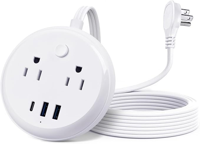 Flat Plug Power Strip with USB C Ports, KOOSLA Travel Extension Cord No Surge Protection - 2 Outlets 3 USB Ports(1250W) - Cruise Essentials for Cruise Ship, Home, Office, Dorm Room, 5ft