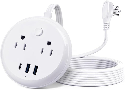 Flat Plug Power Strip with USB C Ports, KOOSLA Travel Extension Cord No Surge Protection - 2 Outlets 3 USB Ports(1250W) - Cruise Essentials for Cruise Ship, Home, Office, Dorm Room, 5ft