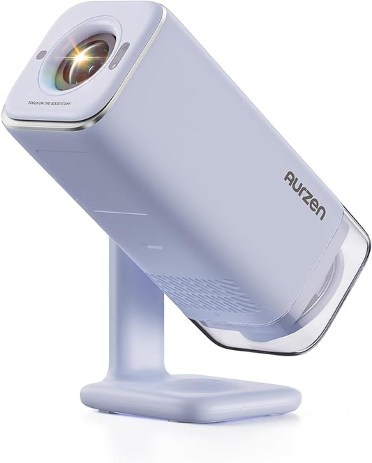 Aurzen BOOM Air Portable Google TV Projector with WiFi and Bluetooth, Smart Projector for Outdoor & Home Movie, USB-C Powered, 4K Supported, Real-Time Focus, Dolby Audio, Adjustable Stand, Blue