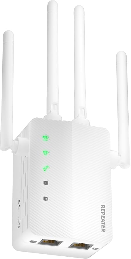 2025 WiFi Extender Signal Booster - AC1900Mbps 10X Faster WiFi 6 Dual-Band Booster, Covers 15,000 Sq.Ft Long Range, Supports 80+ Devices, Ethernet Port & EasyMesh, 1-Tap Setup, Works with All