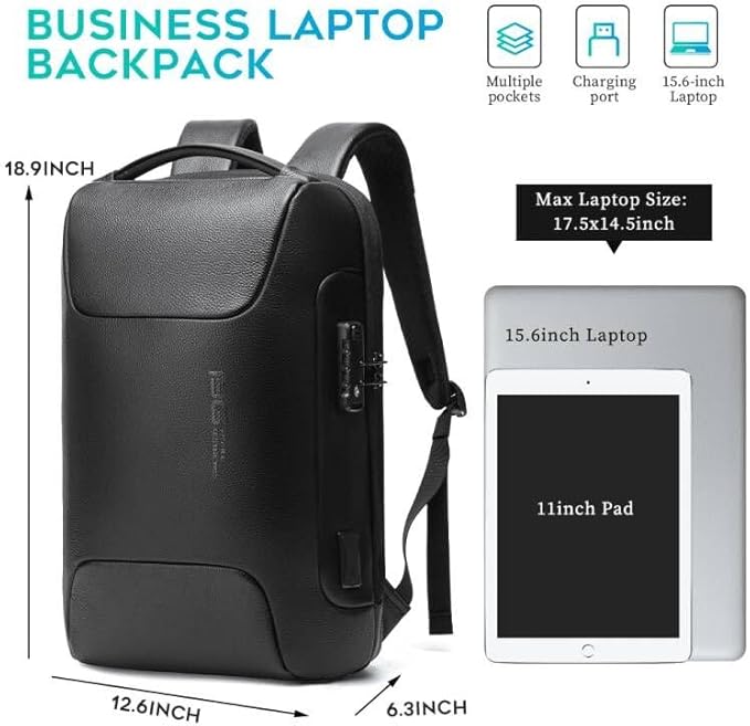 BANGE Genuine Leather Laptop Backpack Fits 15.6 Inch,Anti Theft Business Back Pack with TSA Lock, Office Work Backpack with USB3.0 Charging Port for Men and Women…