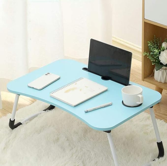 Lap Desk with Storage Drawer, Cup and Tablet Holder, Bed Tray Table, Foldable Laptop Desk, Laptop Stand for Working, Writing, Gaming and Drawing (23.6", Blue)