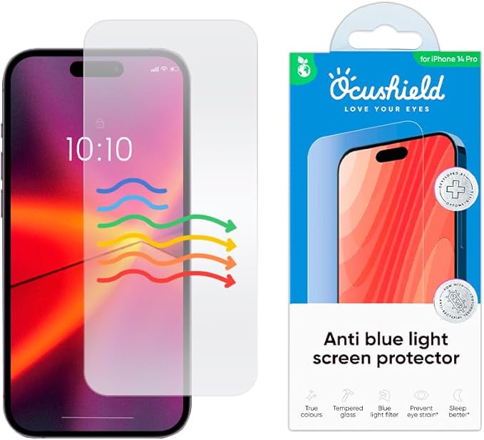 Ocushield Anti Blue Light Tempered Glass Screen Protector for iPhone 14 Pro 6.1" - Protect Your Eyes Reduce Migraines & Improve Sleep