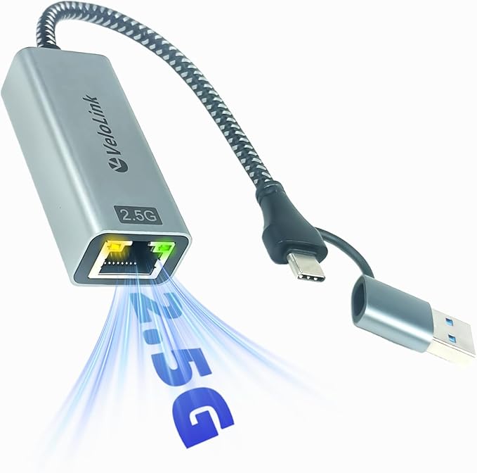 USB to Ethernet Adapter, 2.5Gbps USB C to RJ45 Gigabit LAN, 2-in-1 Ethernet Adapter for Laptop (Thunderbolt 4/3 Compatible), Aluminium Shell&Nylon Cable for Laptop, MacBook,Chromebook,PC and More