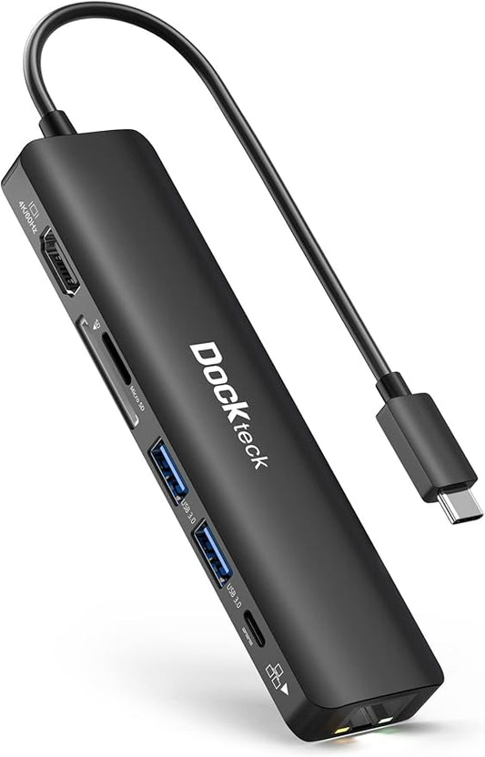 USB C Hub 4K 60Hz, Dockteck 7-in-1 USB C PD Ethernet Hub Dongle with 4K 60Hz HDMI, 1Gbps Ethernet, 100W PD, 2 USB 3.0, SD/Micro SD for MacBook Air/Pro M1 2020, iPad Pro 2021, iPad mini 6 and More