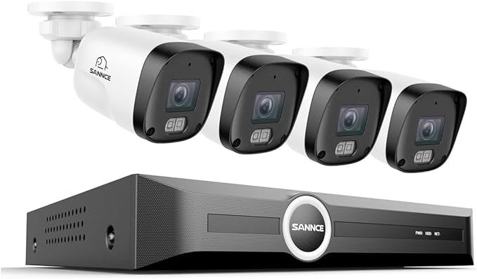 SANNCE 2K 3MP PoE Security Camera System, 8CH 6MP Surveillance NVR with 4PCS 3MP HD Weatherproof Cameras with H.265 Video Compression, Smart IR LED, APP Push Alert, Remote Access (Without HDD)
