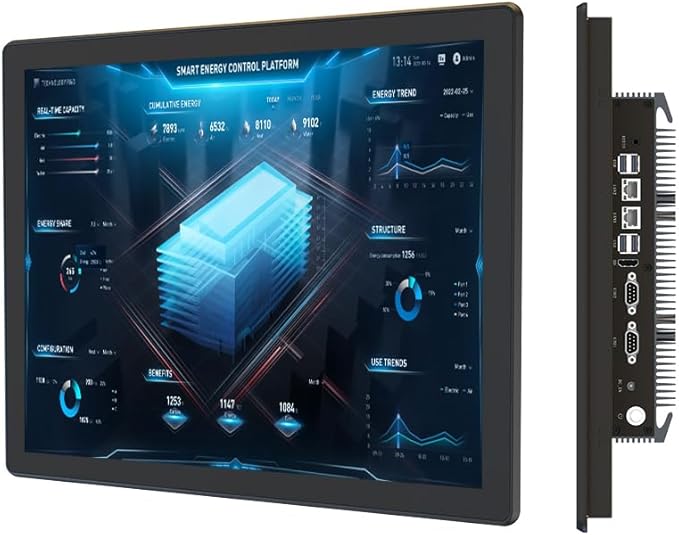 YanKe 21.5" Industrial Computer Touch Screen 10 Point Touch Industrial Computer, Resolution 1024 * 768 450nit, RJ45*2 USB*4 com*2 HD*1 WiFi+BT(J6412/8+128)