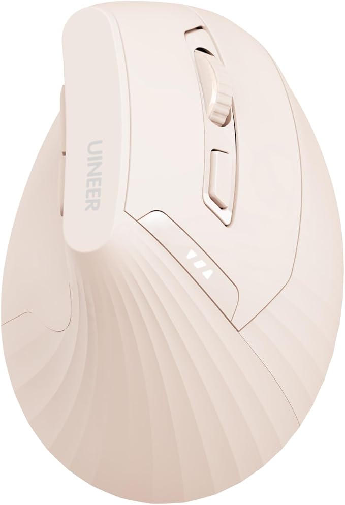 Uineer Ergonomic Wireless Mouse Pink,Bluetooth Vertical Mouse with BT5.0/4.0/2.4G, Rechargeable with Battery Indicator,Ergonomic Design for Comfort and Reduced Wrist Strain for Home,Office Use Pink
