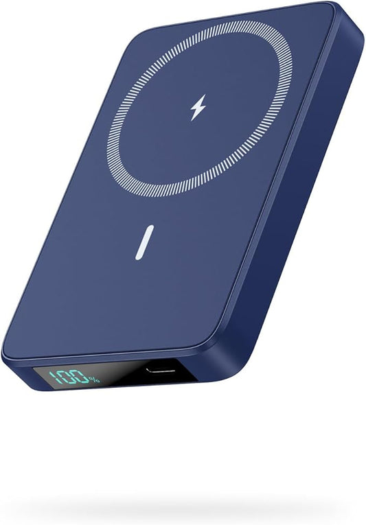 Magnetic Portable Charger Power Bank,Compact 10800mAh LCD Display Wireless Portable Charger,20W PD USB-C in&out Battery Pack Compatible with Magsafe,iPhone 15/15 Pro Max/14/13/12 Series-Dark Blue