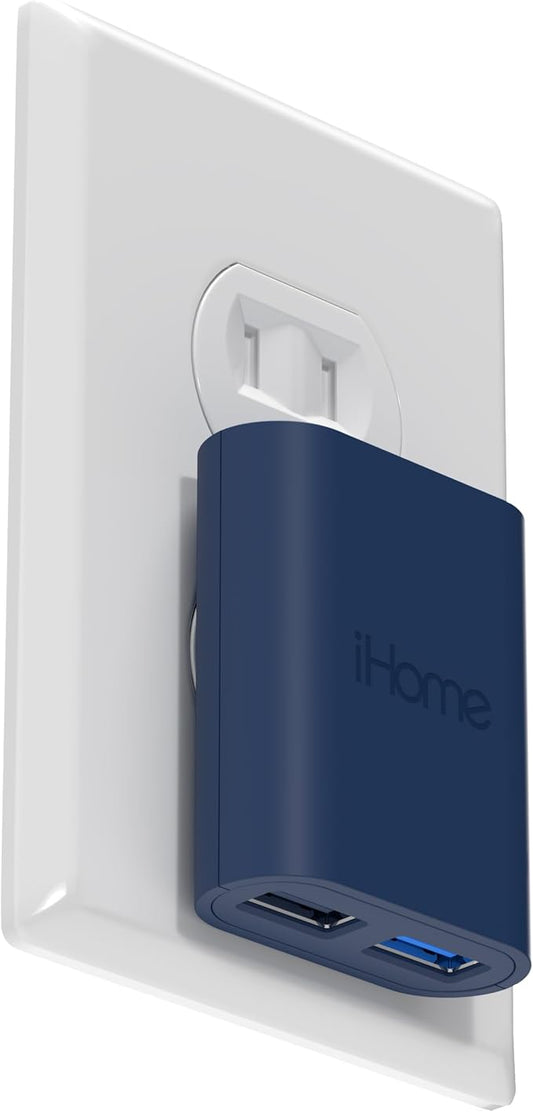 iHome 2-Port USB Wall Charger, AC Pro Multiport Plug Adapter, Phone Charging Block with Dual Ports, Flat Wall Adapter for Home & Travel