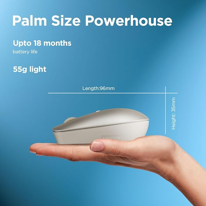 Lenovo 540 Wireless Computer Mouse for PC, Laptop, Computer with Windows or Chrome OS - 2.4 GHz USB-C Wireless Pairing Receiver - Compact Size - 18-Months Battery Life - Ambidextrous -Sand