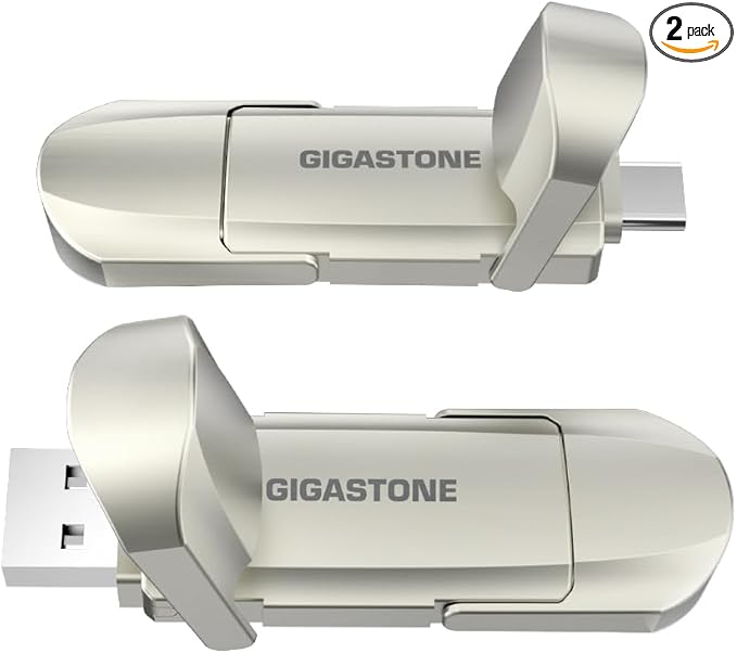 Gigastone Duo Pro Flip USB-A+C 512GB (2-Pack) Dual External Portable SSD 500MB/s Supports Apple 4K 60fps ProRes HDR Video Recording USB3.2 Gen 2 for iPhone 16 PS5 Mac iPad Laptop Android